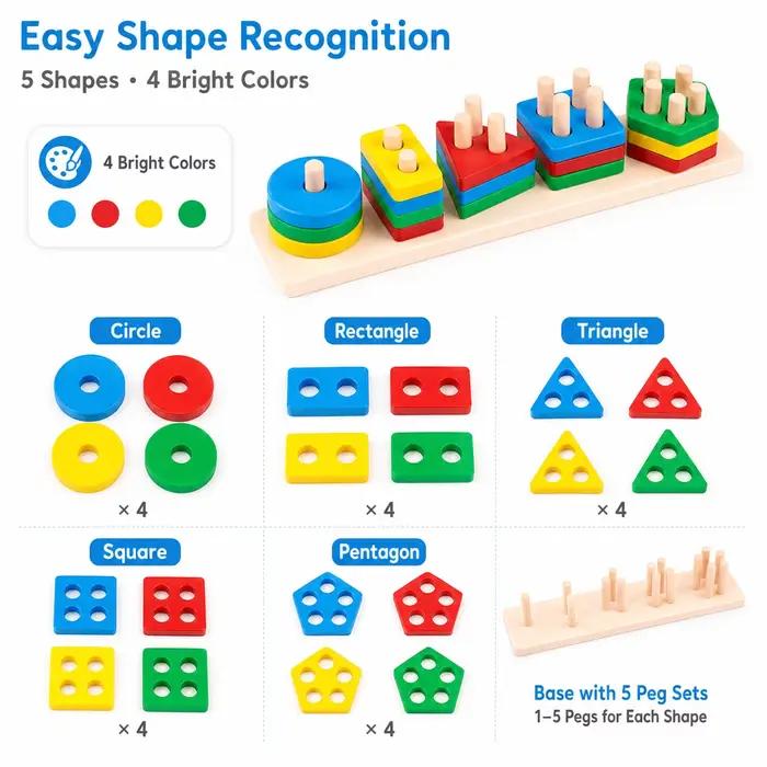 Un jeu de puzzle géométrique aux couleurs vives qui peut être empilé