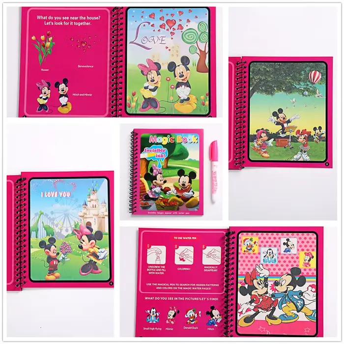Disney Minnie Mickey peinture à l'eau dessin jouets Graffiti anime figurine aquarelle livre magique pour fille cadeau d'anniversaire