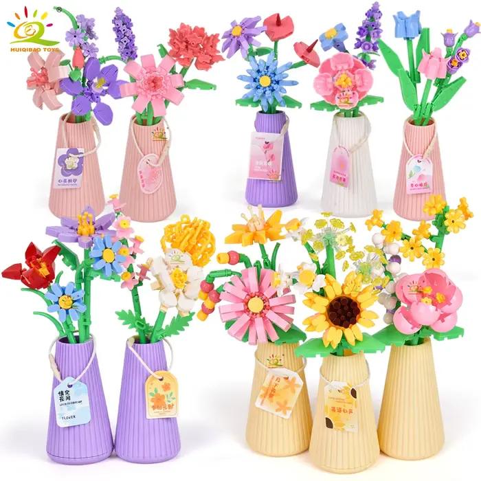 HUIQIBAO MOC Bouquet de fleurs éternelles avec pot Micro bloc de construction tournesol Rose Mini modèle brique jouet