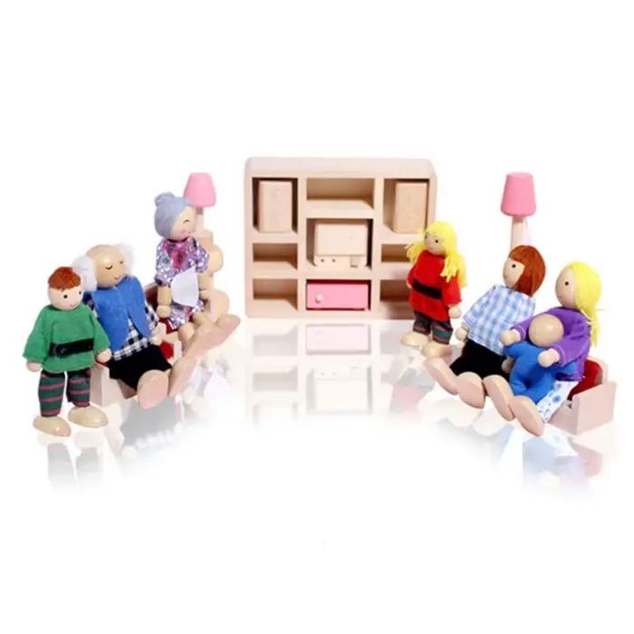 Jouet bois personnes poupées famille multicolore maison de jeu