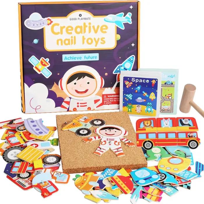 Puzzle en bois pour enfants, jouets éducatifs, marteau en liège, frapper le pouce, univers, circulation, Animal, ensemble