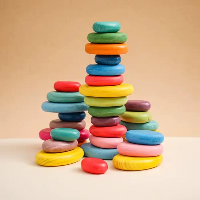 Blocs de construction en bois pour bébé, jouet éducatif Montessori sans BPA, pierre empilée arc-en-ciel, jouets empilables équilibrés, cadeaux pour enfants