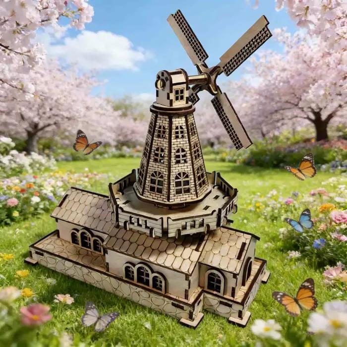 Modèle de puzzle en bois 3D moulin à vent