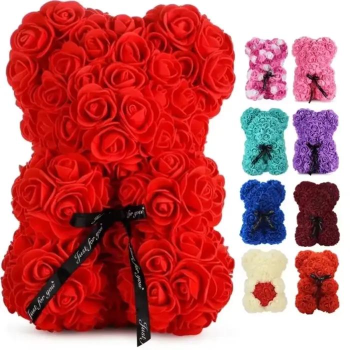 Ours en peluche rose éternelle, fleur artificielle, pour maman, fête des mères, anniversaire, saint-valentin, cadeaux et décoration miniatures