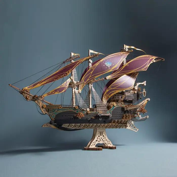 Kits de puzzle en bois 3D, mystères Steampunk, bateau pirate du futur, jouet d'assemblage, bateau pirate en bois pour adultes et enfants, cadeau d'anniversaire