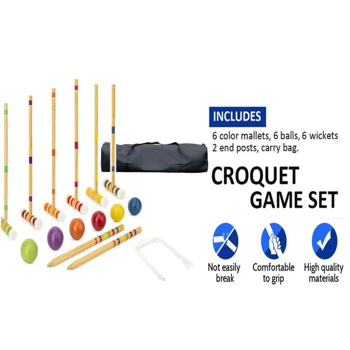 Jeu de Croquet, jeux de balle amusants avec balles et sac de transport, ensemble de Bowling en bois réutilisable, Kit de sport de plein air pour hommes et femmes