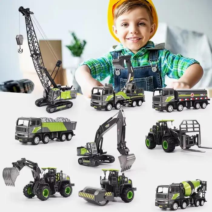 Modèles de jouets de véhicules d'ingénierie en alliage 1:50, pelle en alliage simulée, Bulldozer, rouleau de route, jouet de véhicule d'ingénierie pour garçons de grue