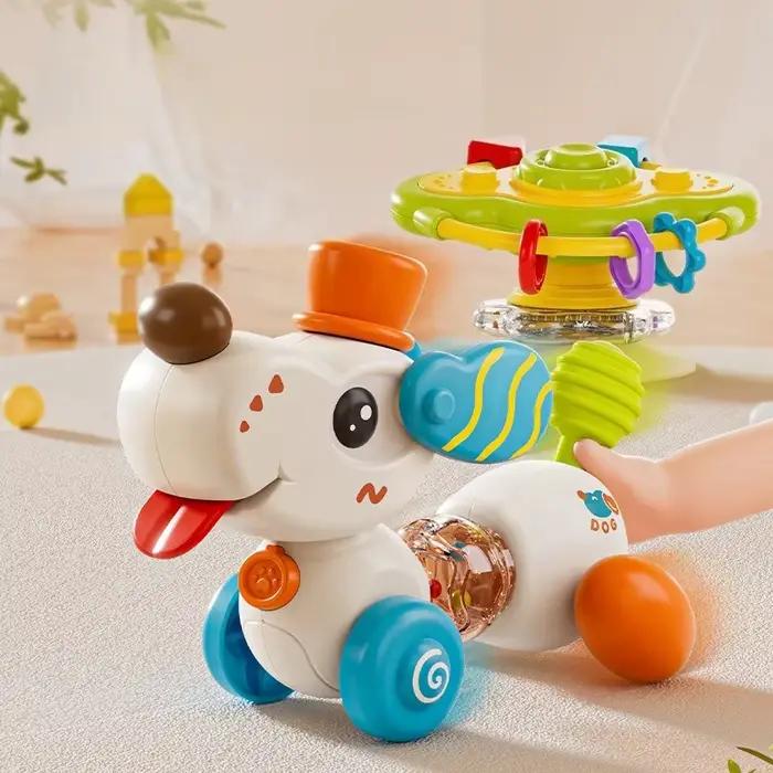 Chaise haute multifonctionnelle pour bébé – Adorable design chien avec volant rotatif et ventouse