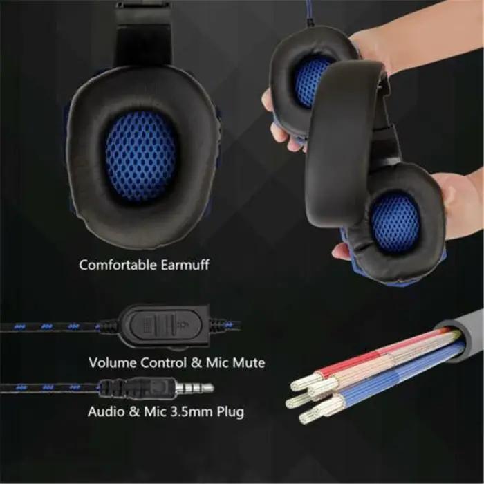 Écouteurs filaires 3.5mm, casque de jeu, écouteurs de musique pour ordinateur avec micro, casque stéréo, son surround virtuel, lumière LED, pour joueur