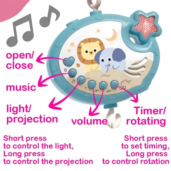 Mobile musical 360° avec mélodies douces, lumières clignotantes et hochets amovibles pour berceau de nouveau-né occasions spéciales