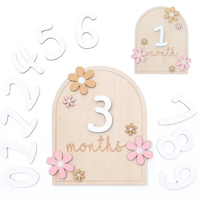 Cartes de jalon mensuelles en bois pour bébé