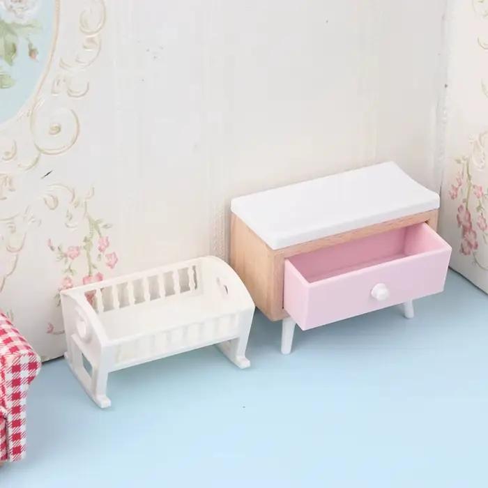 1/12 maison de poupée bébé chambre meubles accessoires toboggan/Cheval de Troie/Table/chaise de salle à manger/lit pour enfants semblant jouer jouet
