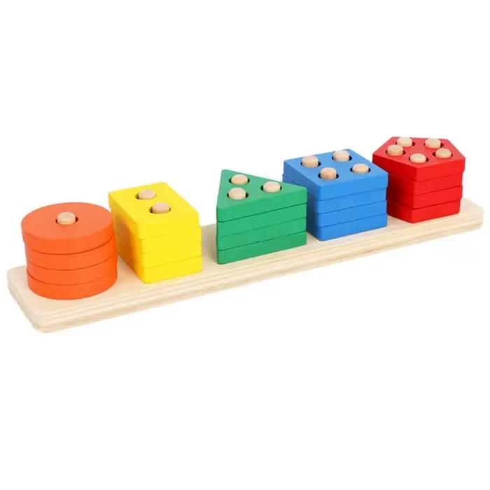 Jouets en bois Montessori, jeu de Puzzle assorti de couleurs et de formes, perles colorées, Cognition des couleurs, jouets éducatifs précoces, cadeau pour enfants