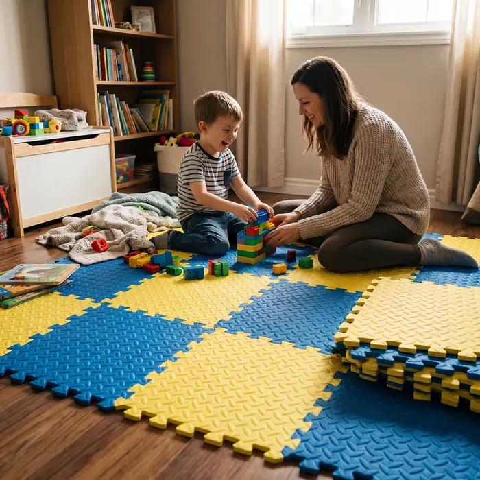 Tapis de jeu en mousse EVA 60x60cm puzzle 16 pièces pour enfants 1-6 ans occasionnellement adapté aux adultes occasions spéciales éducation et jeu actif sans musique