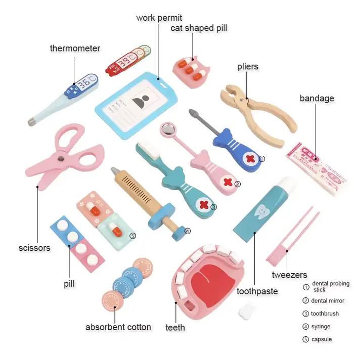 Jouets éducatifs de médecin en bois pour enfants, ensemble de coffre à médicaments de Simulation médicale pour enfants, jeu de rôle, jouet de Simulation