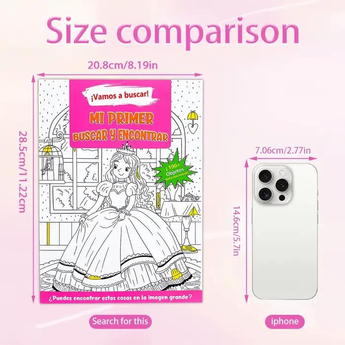 Livre de coloriage espagnol pour enfants, recherche et découverte d'images cachées, livre d'activités de puzzle visuel, livre d'éducation précoce pour tout-petits