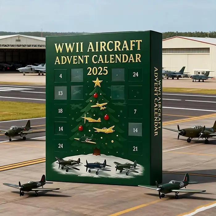 Calendrier des avents des avions 2025 Ornements d'avion 2D à collectionner uniques. Cadeau pour les passionnés d'aviation et les collectionneurs
