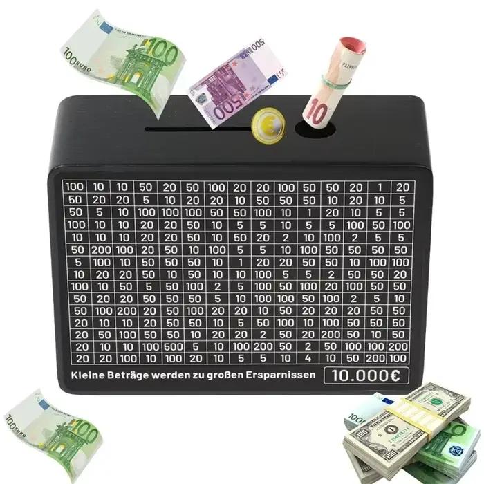 Tirelire en bois noir avec compteur