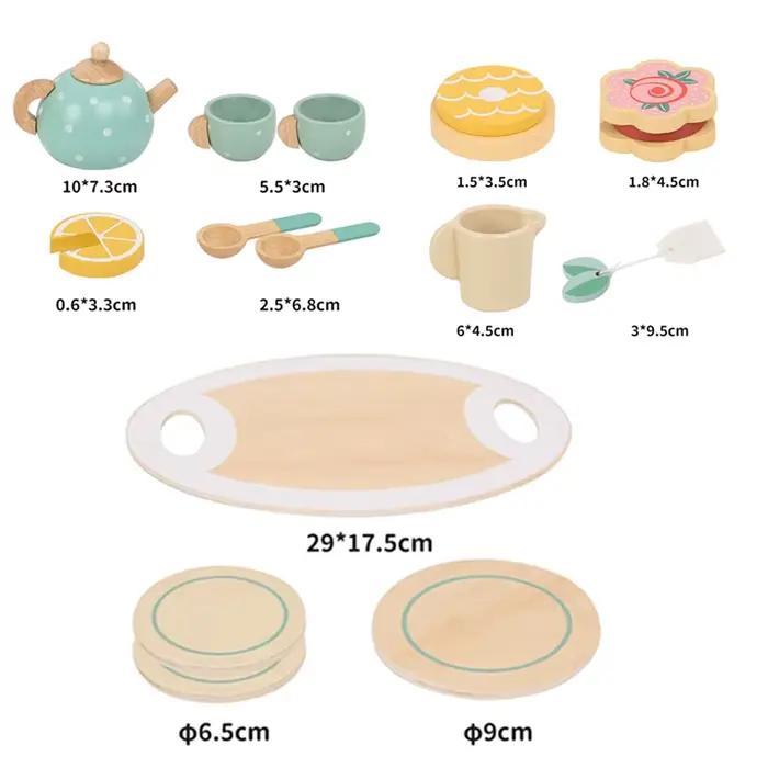 Service à thé en bois pour enfants, maison de jeu, faire semblant de thé, avec théière, tasse à thé, collation de l'après-midi, jouets de jeu de rôle, cadeau pour garçons et filles