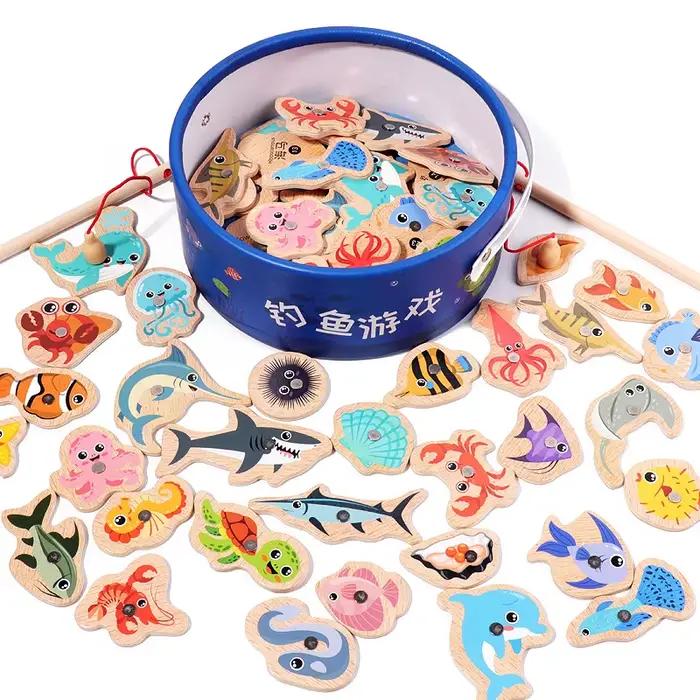 Jouets de pêche magnétiques en bois pour enfants