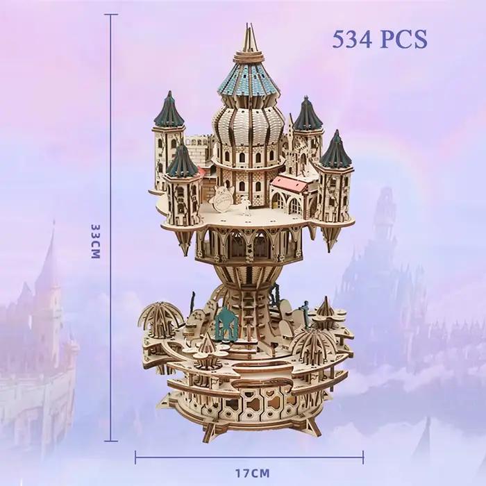 Bricolage 3D Puzzle en bois château dans le ciel boîte à musique assemblé modèle Miniature Kits Puzzles pour amis cadeaux d'anniversaire