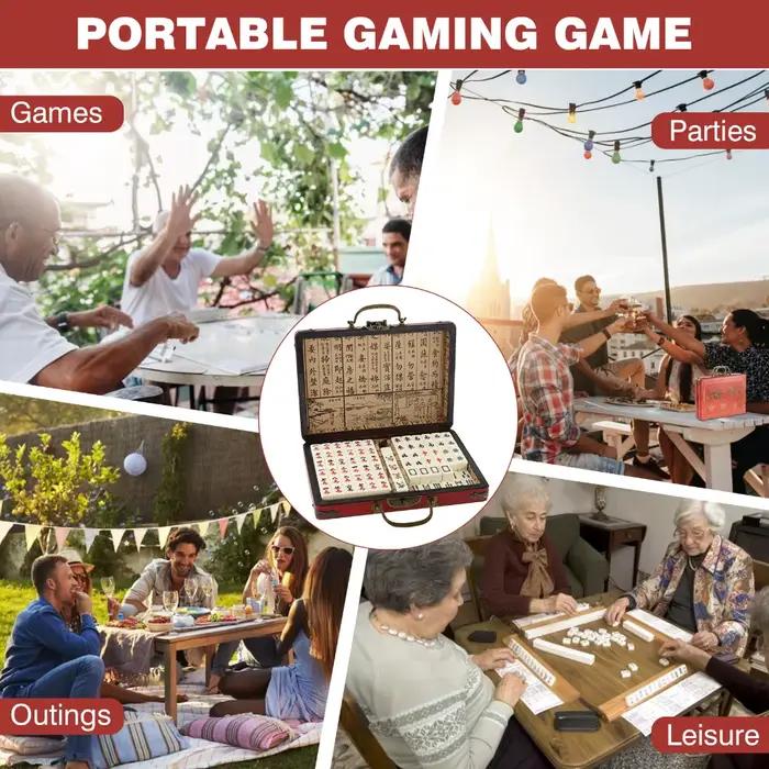 Jeu de Mahjong Chinois Vintage Traditionnel avec 144 Tuiles