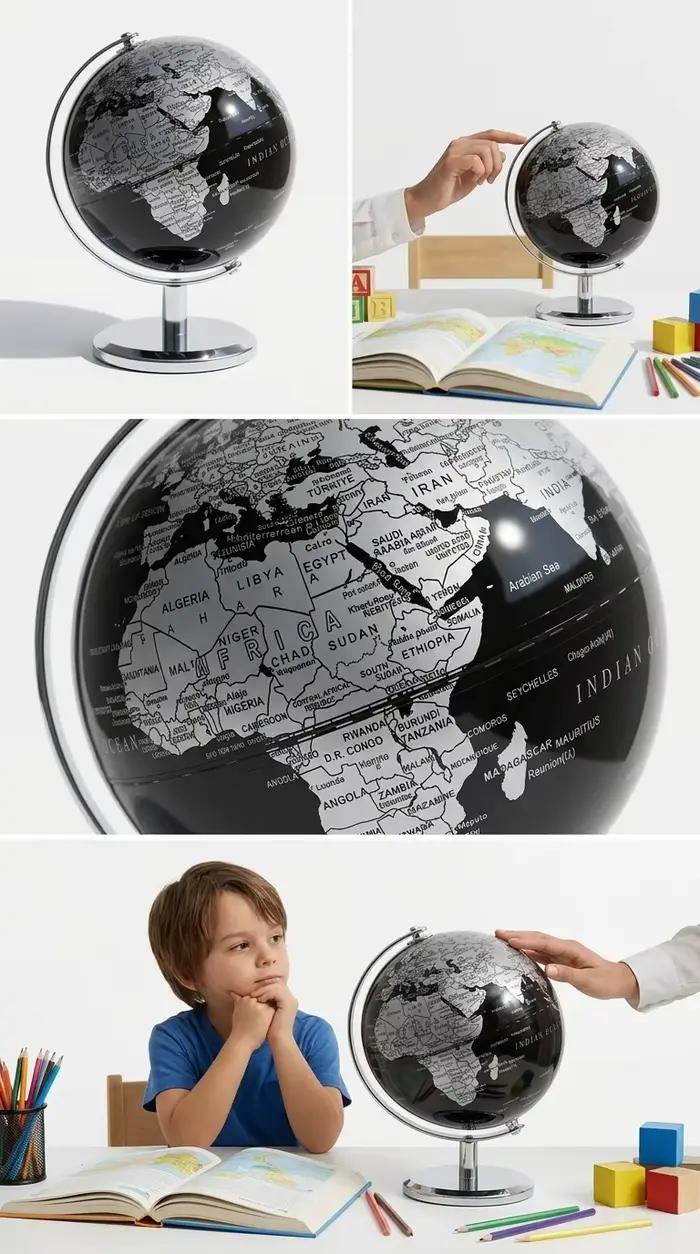 Petit globe terrestre noir et or
