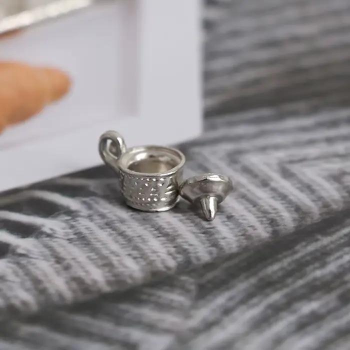 Maison de poupée Miniature jouet argent métal décoration Vase Pot accessoires décoratifs