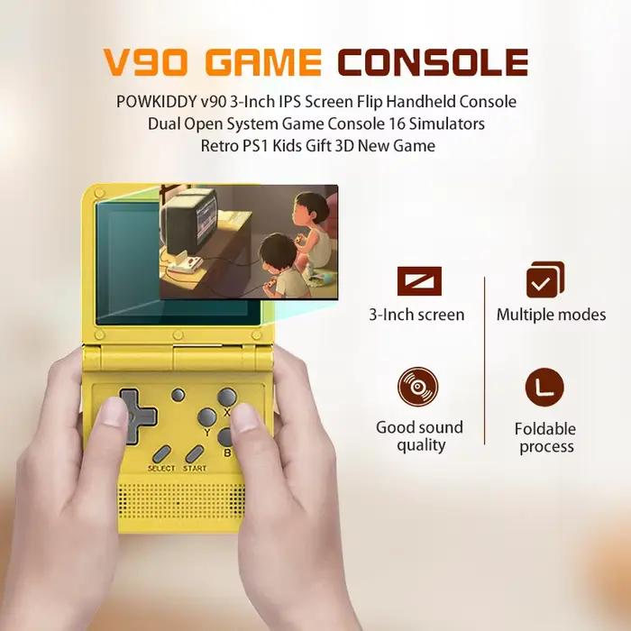 Powkiddy V90 3.0 pouces IPS écran rétro Console de jeu vidéo Open Source pour PS1 Mini Console de jeu Portable 64G 15000 jeux