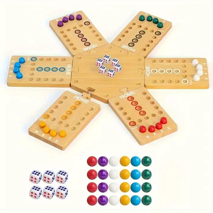 Jeu de société en bois avec perles de verre et dés (style aléatoire) — Un jeu de stratégie portable pour 2 à 6 joueurs