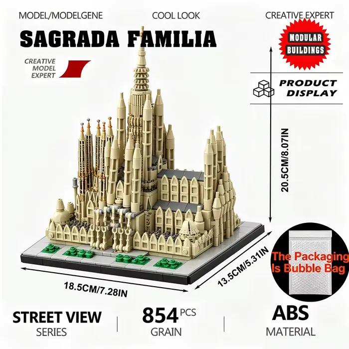 Kit de briques 854 pièces Barcelone Sagrada Familia – Modèle à assembler de l'icône de l'architecture espagnole