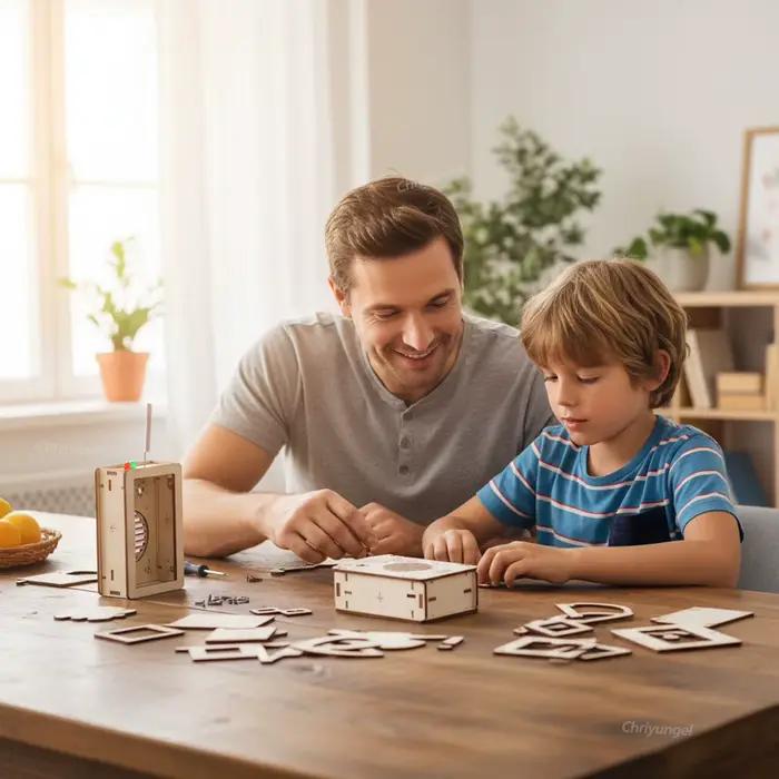 Kit DIY Talkie-Walkie en Bois 2-en-1, Jouet de Communication Sans Fil, Projet Scientifique Éducatif STEM, Ensemble de Construction pour l'Apprentissage des Enfants, Cadeau