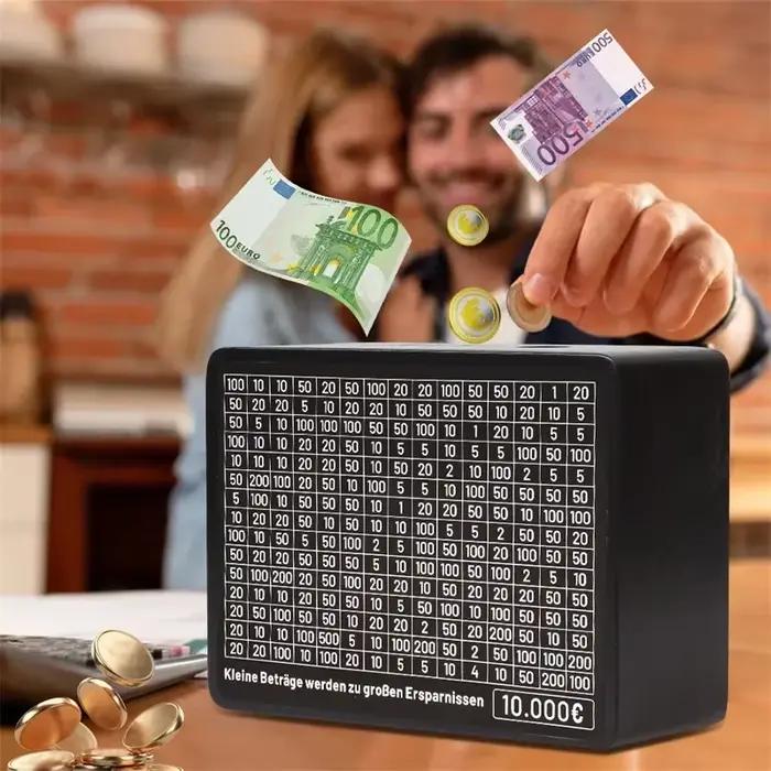 Tirelire en bois noir avec compteur