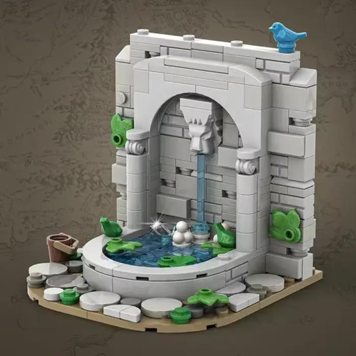 Château médiéval modèle Moc briques de construction grue fontaine murale technologie blocs modulaires cadeaux jouets de noël bricolage ensembles assemblage