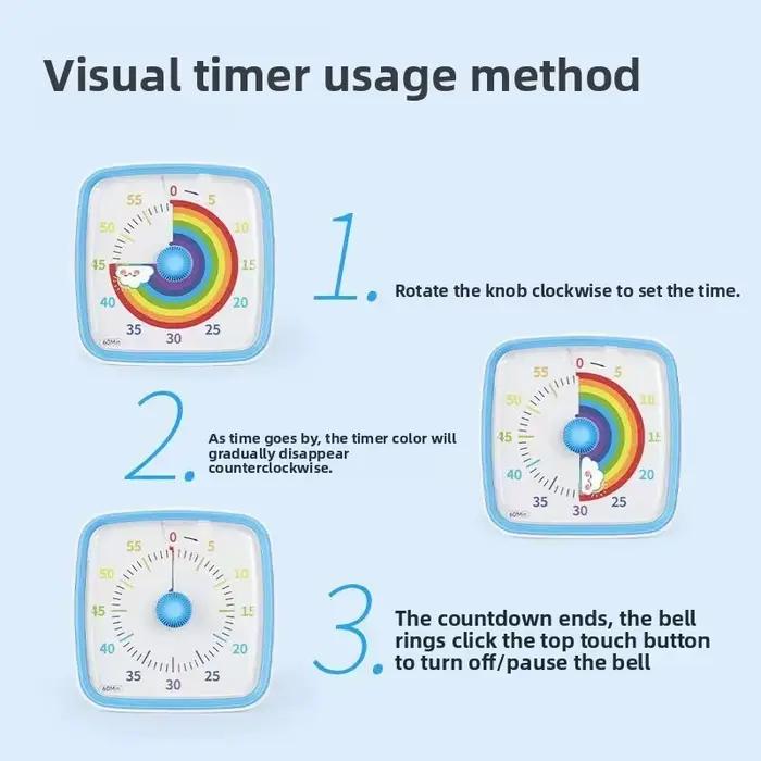 Minuteur visuel pour enfants, outil de gestion du temps, veilleuse, réveil ultra silencieux, compte à rebours numérique de 60 minutes