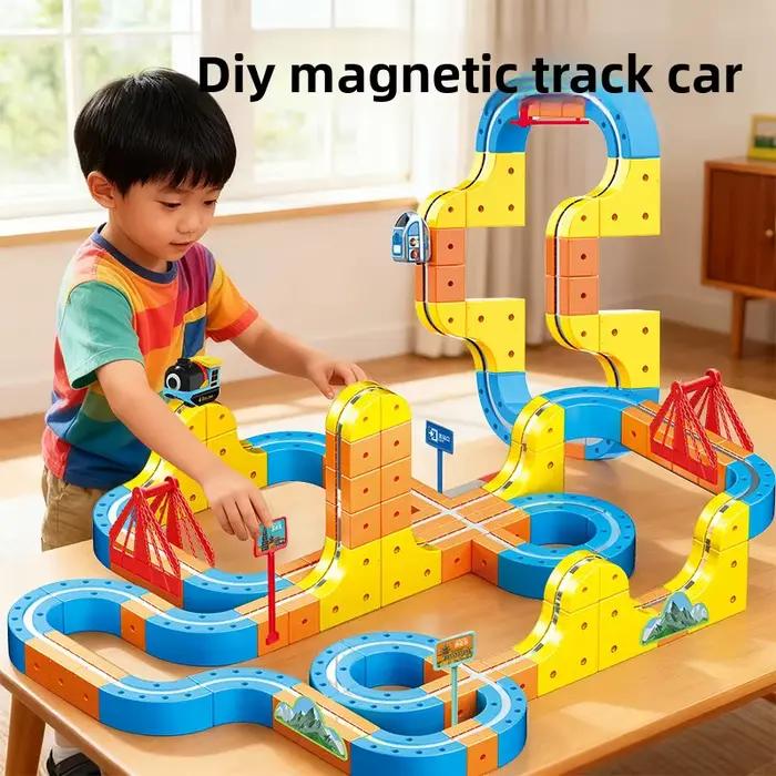 Jouet de train magnétique pour enfants, blocs de construction éducatifs DIY, circuit magique, labyrinthe de gravité, cadeau de Noël et d'anniversaire