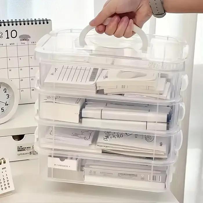 Boîte de rangement empilable Extra Large à 4 niveaux avec couvercle, organisateur en plastique transparent, boîte de rangement pour blocs de construction de jouets
