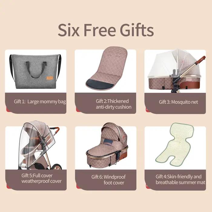 Landau de luxe 3 en 1, poussette pour bébé de paysage haut avec siège réversible
