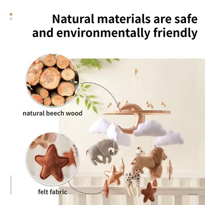 Mobile de lit bébé en bois avec hochets, animaux en feutre doux, cloche musicale pour nouveau-né, jouet suspendu avec support pour berceau, cadeaux pour bébé