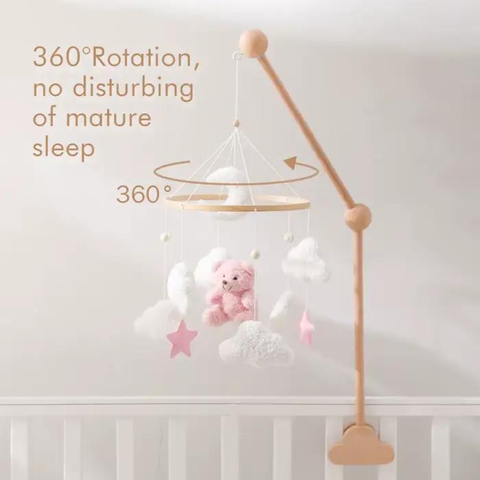 Mobile de lit bébé en feutre doux avec hochet et ours en peluche