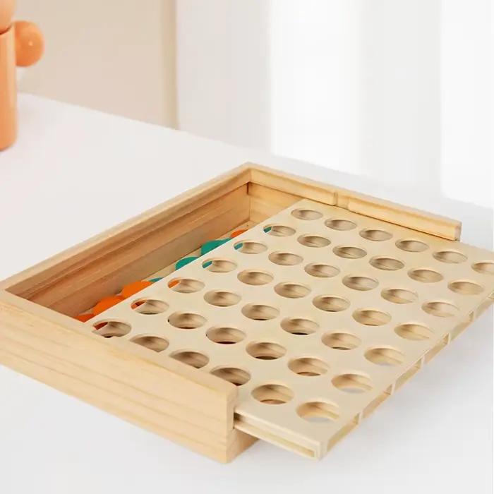 Jeu de société en bois 4 dans une rangée – Jeu de stratégie pour 2 joueurs