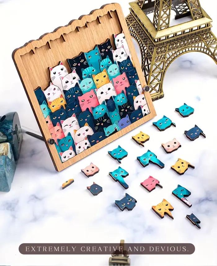 62 pièces de puzzle en bois sur le thème des chats de dessins animés
