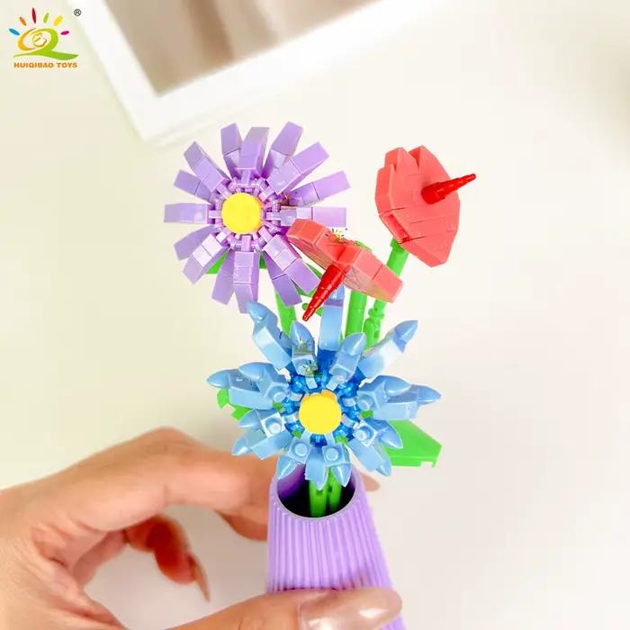 HUIQIBAO MOC Bouquet de fleurs éternelles avec pot Micro bloc de construction tournesol Rose Mini modèle brique jouet
