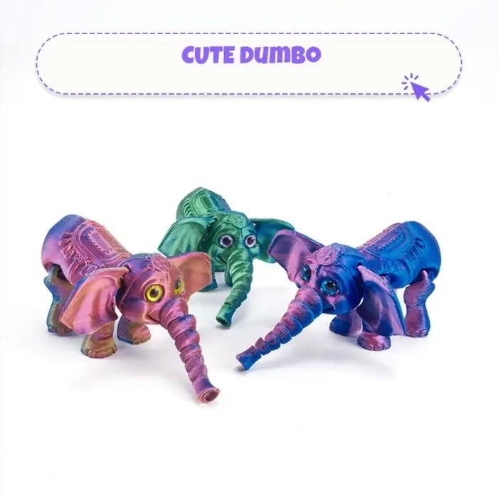 Figurine d'éléphant imprimée en 3D multiple articulations en plastique finition polie pour décoration maison et cadeaux d'anniversaire ou de Noël