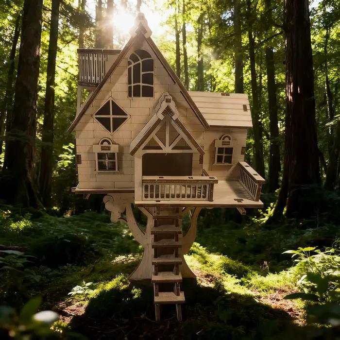 Kit de modèle de maison en bois en forme d'arbre