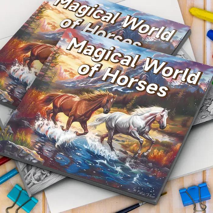 Livre de coloriage du monde magique des chevaux, idées, thème Graffiti, peinture, dessin, 20 Pages, peint à la main, soulagement apaisant pour adultes