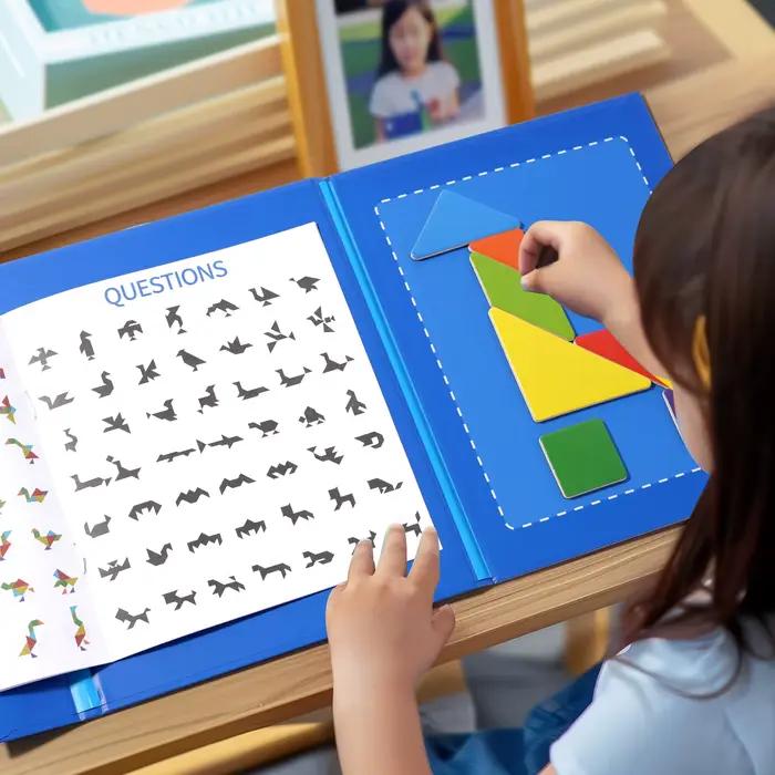Puzzle Tangram Magnétique Livre Éducatif Forme Géométrique En Bois Pour Enfant Occasions Spéciales Apprendre Les Mathématiques