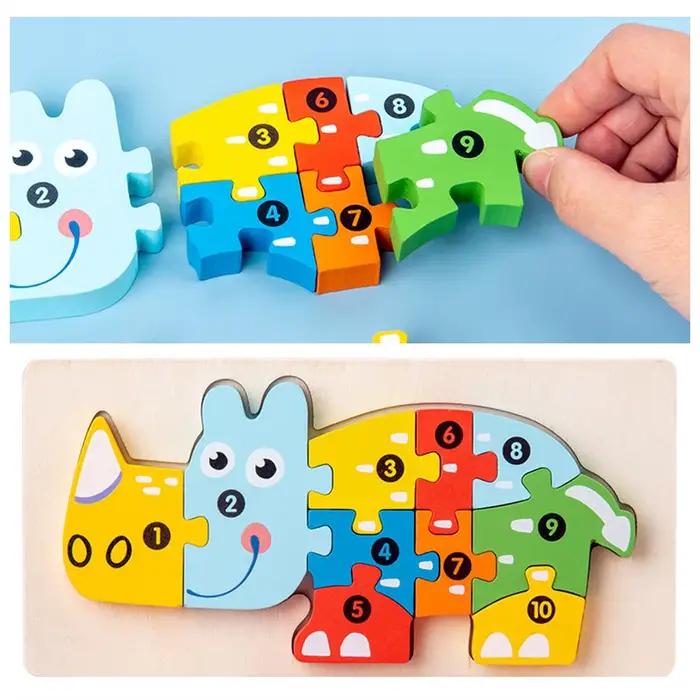 Puzzles en bois 3D animaux de dessin animé éducatifs apprentissage précoce Cognition Intelligence jeu de Puzzle pour