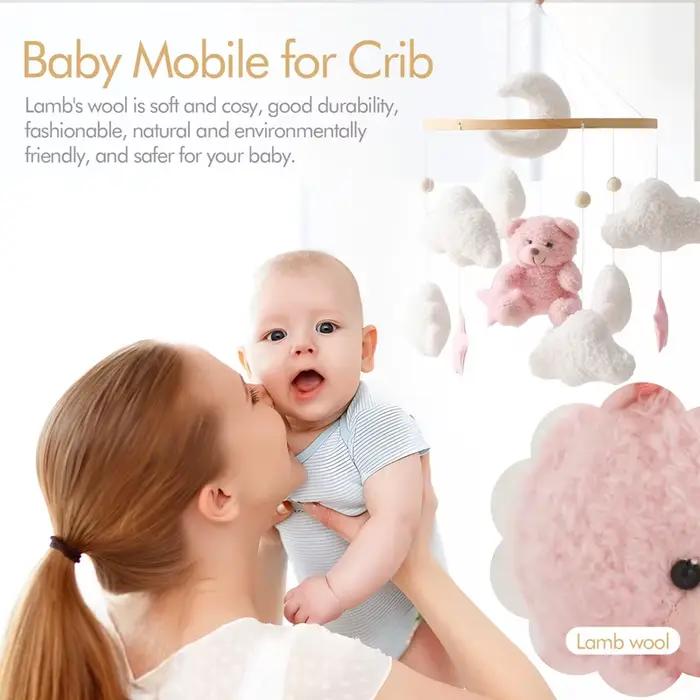 Mobile de lit bébé en feutre doux avec hochet et ours en peluche