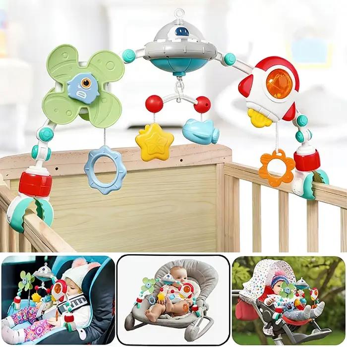 Jouet d'arche pour poussette de bébé, musique, rotation, cloche de jeu, activité sensorielle amusante pour nouveau-nés, hochets réglables, jouets suspendus pour lit d'enfant